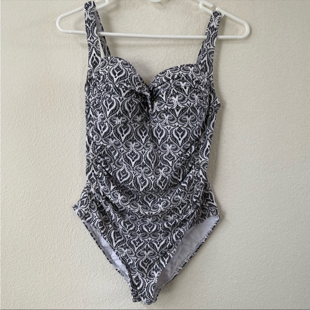 Bondeye Australia patterned black and white one piece ruched swimsuit